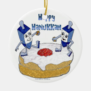 Ornement En Céramique Joyeux Hanukkah Toupie de Hanukkah Beignet