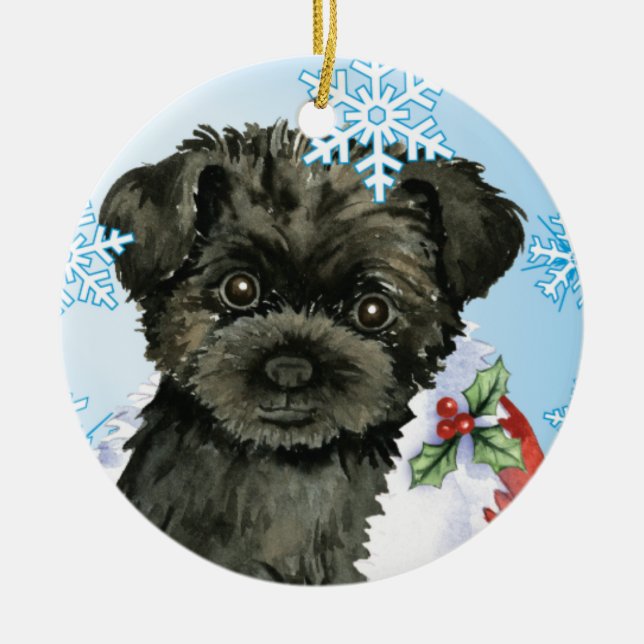Ornement En Céramique Joyeux Howliday Affenpinscher (Devant)