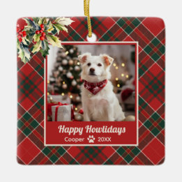 Ornement En Céramique Joyeux Howlidays Chien Rouge Plaid Noël