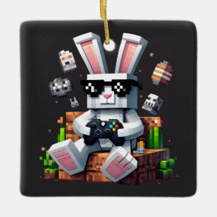 Ornement En Céramique Joyeux Jour de Pâques Joueur Vidéo Oeuf Lapin Jour