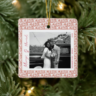 Ornement En Céramique Joyeux moderne et marié nouveau bow Noël