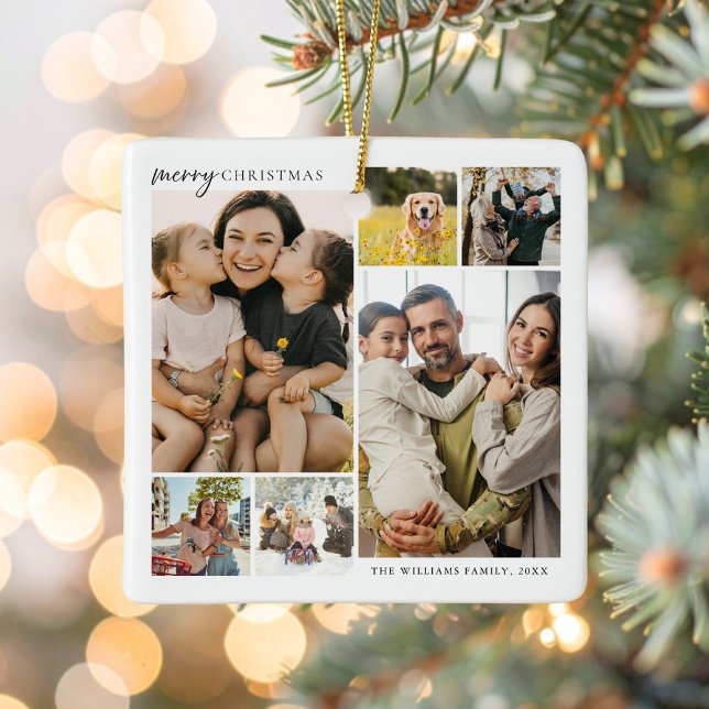 Ornement En Céramique Joyeux Noël 6 Photo Collage (Créateur téléchargé)