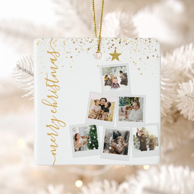 Ornement En Céramique Joyeux Noël 6 Photo Collage Arbre (Créateur téléchargé)