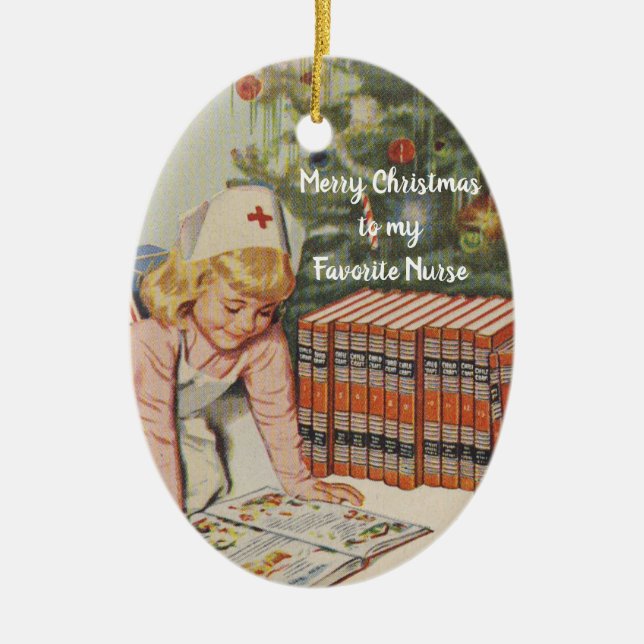 Ornement En Céramique Joyeux Noël à mon infirmière préférée - rétro (Devant)