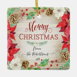 Ornement En Céramique Joyeux Noël aquarelle Wreath Family Photo