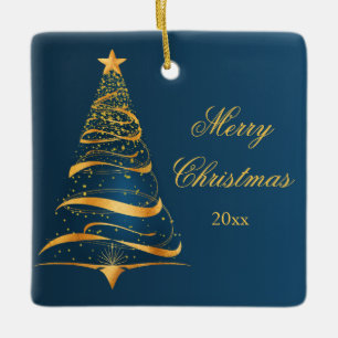 Ornement En Céramique Joyeux Noël arbre doré minimaliste élégant