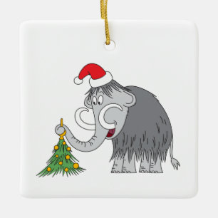 Ornement En Céramique Joyeux Noël Arbre mignon Mammoth Santa Hat