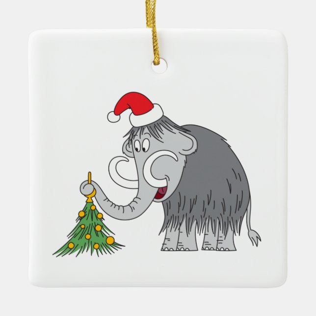Ornement En Céramique Joyeux Noël Arbre mignon Mammoth Santa Hat (Devant)