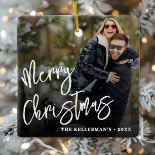 Ornement En Céramique Joyeux Noël avec photo personnalisée moderne en su