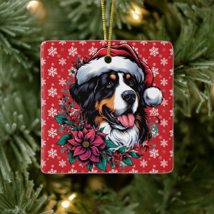 Ornement En Céramique Joyeux Noël Bernese Mountain Dog Santa Hat