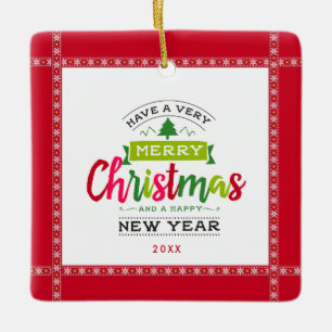 Ornement En Céramique Joyeux Noël Bonne Année Lettrine