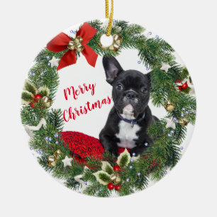 Ornement en céramique Joyeux Noël Bouledogue Franç