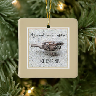 Ornement En Céramique Joyeux Noël Bruant Oiseau Photo Bible Verse