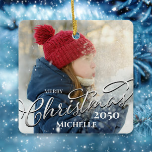 Ornement En Céramique Joyeux Noël Calligraphie bleu marine photo plaid