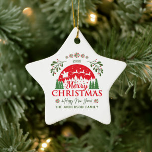 Ornement En Céramique Joyeux Noël Canne à Sucre Personnalisée Rouge et V