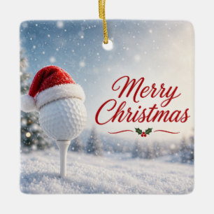 Ornement En Céramique Joyeux Noël de golf avec un ballon de golf au chap