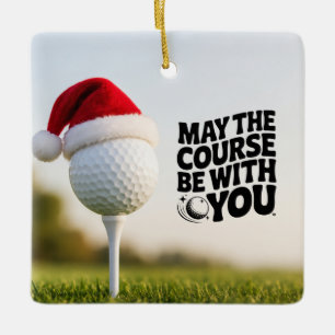 Ornement En Céramique Joyeux Noël de golf avec un chapeau de Père Noël b