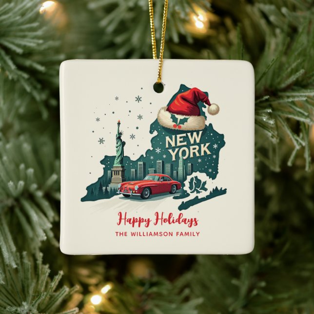 Ornement En Céramique Joyeux Noël de l'État de New York (Arbre)