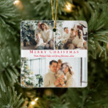 Ornement En Céramique joyeux Noël écriture rouge 3 photos collage famill<br><div class="desc">Photos arrière - plans par freepik.com élégant joyeux Noël rouge script trois photos collage familial Carte d'ornement</div>