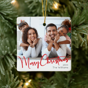 Ornement En Céramique Joyeux Noël en Rouge Festif