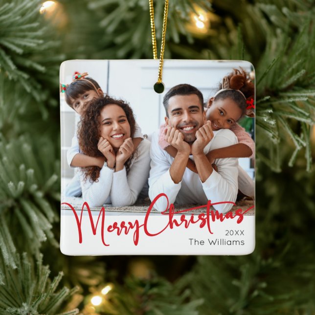 Ornement En Céramique Joyeux Noël en Rouge Festif (Arbre)