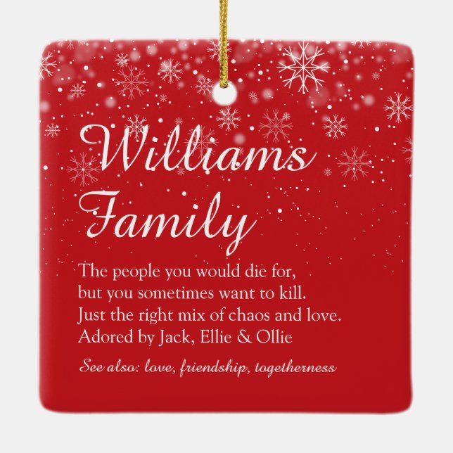 Ornement En Céramique Joyeux Noël Famille Définition Élégant Script (Dos)