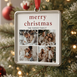 Ornement En Céramique Joyeux Noël Famille Personnalisée 4 Photos