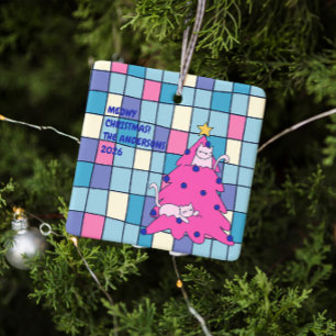 Ornement En Céramique Joyeux Noël Fête de Chat
