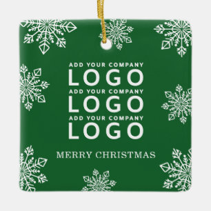 Ornement En Céramique Joyeux Noël Flocons de Neige Logo Entreprise Vert 