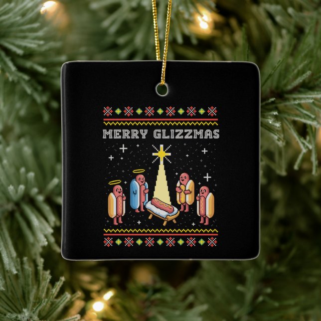 Ornement En Céramique Joyeux Noël Glizzmas laid Hot Dog Noël Noël Noël (Arbre)