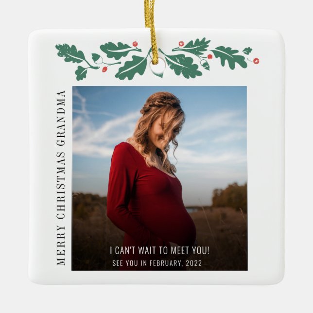 Ornement En Céramique Joyeux Noël grand-mère Faire-part bébé (Devant)