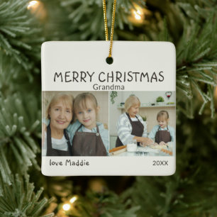 Ornement En Céramique Joyeux Noël Grand-mère Photo Année