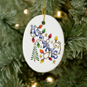 Ornement En Céramique Joyeux Noël, Lumières et Étoiles avec Texte de Fêt
