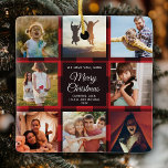 Ornement En Céramique Joyeux Noël Maman Rouge Plaid Famille Photo Collag<br><div class="desc">Un cadeau parfait pour les fêtes : Un accessoire personnalisé moderne et tendance Instagram Photo Collage ornement avec message personnalisé et 8 photos de famille préférées sur un arrière - plan plaid de buffle rouge. Faites-en un cadeau de conservation pour votre mère, votre père, votre soeur, votre tante ou tout...</div>