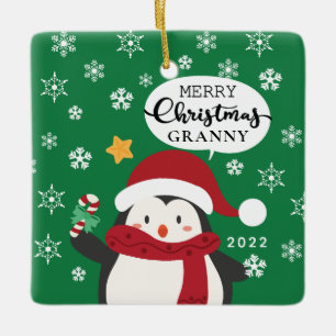 Ornement En Céramique Joyeux Noël Mémé Pingouin