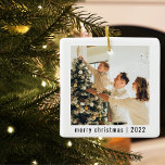Ornement En Céramique Joyeux Noël moderne | Deux photos<br><div class="desc">Joyeux Noël moderne | Deux photos</div>