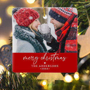 Ornement En Céramique Joyeux Noël Noms de la famille/du couple 2-Photo