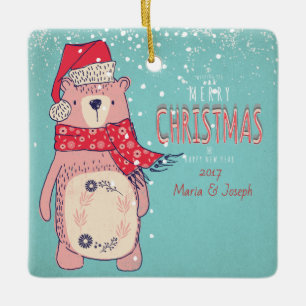 Ornement En Céramique Joyeux Noël - Ours de Noël et texte modifiable sur