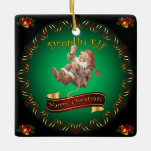 Ornement En Céramique Joyeux Noël ~ Père Noël’s Drop In Elf ~