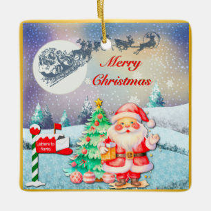 Ornement En Céramique Joyeux Noël Père Noël, Traîneau, Renne, Flocon de