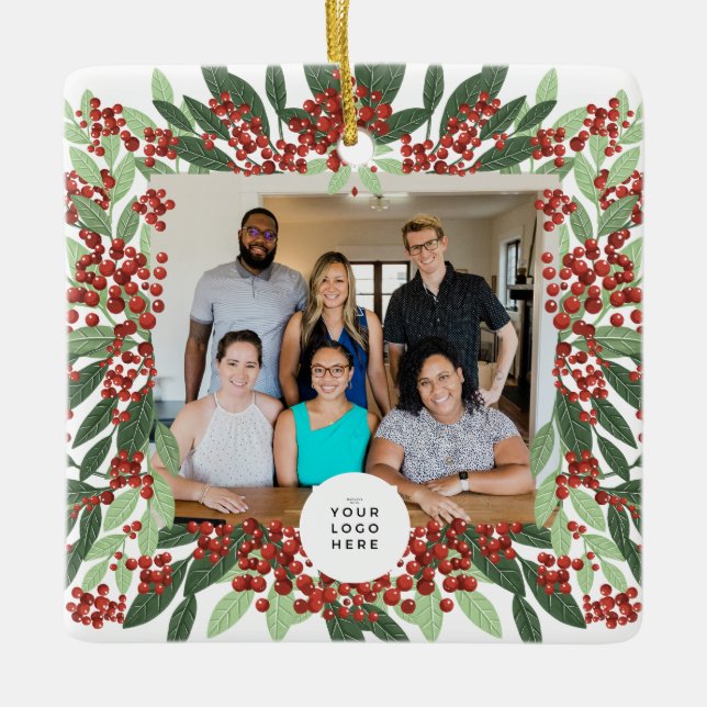Ornement En Céramique Joyeux Noël Photo Custom Logo Entreprise (Devant)