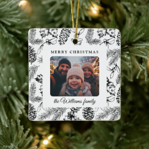 Ornement En Céramique Joyeux Noël Pine Cone Photo famille