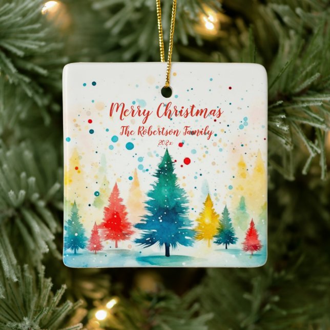 Ornement En Céramique "Joyeux Noël" Pins colorés (Arbre)