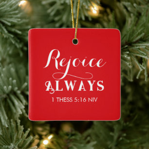 Ornement En Céramique Joyeux Noël Rejoice dans le Seigneur Rouge et Blan