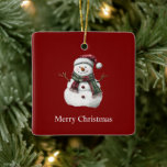 Ornement En Céramique Joyeux Noël Rouge Vert Snowman<br><div class="desc">Joyeux Noël vert rouge Arbres Snowman</div>