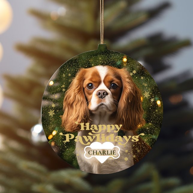 Ornement En Céramique Joyeux Pawlidays Chien Chien Chien Chien Chien Chi (Happy Pawlidays Dog Puppy Pet Heart Bone Photo Ceramic Ornament)