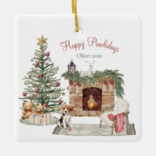 Ornement En Céramique Joyeux Pawlidays Design de Chien - Beagle