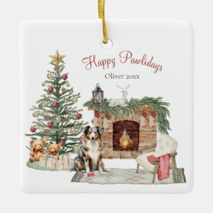 Ornement En Céramique Joyeux Pawlidays Design de Chien - Berger Australi