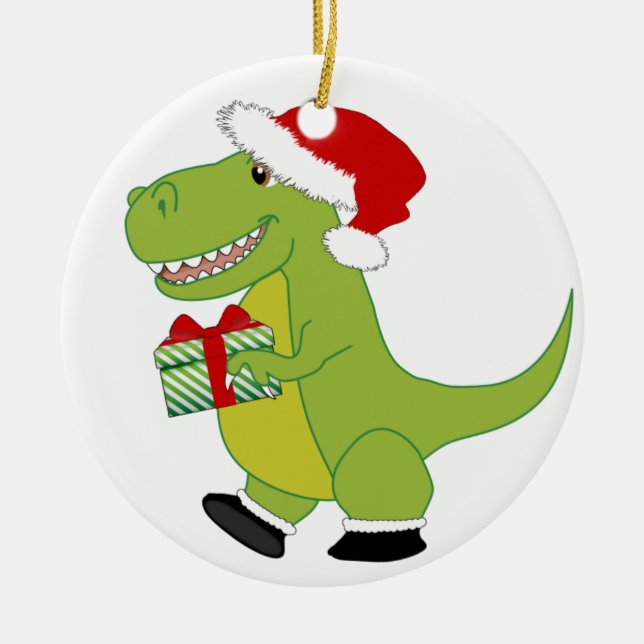 Ornement En Céramique Joyeux Rexmas T-Rex (Devant)