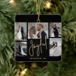 Ornement En Céramique JOYFUL 5 Photo Noël<br><div class="desc">Les ornements de Noël multi-photo mettent en vedette vos noms et le mot Joyful en lettrage chic sur un arrière - plan unique en grille noire. Il vous suffit de télécharger vos 5 photos préférées et d'ajouter votre personnalisation. CORRESPONDRE des articles dans notre magasin.</div>